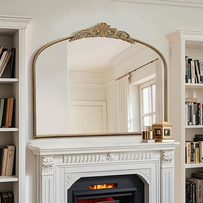 Micasso Gold Large Vintage Mirror, 40"x 30" French Baroque Antique Arched Wall Mounted Mirror Decorative Ornate Entryway Mirror for Wall Decor, Living Room, Hallway
