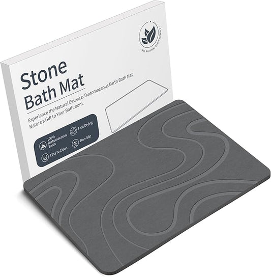 Stone Bath Mat Diatomaceous Earth Shower Mat Non-Slip Super Absorbent Diatomite Stone Bath Mats for Bathroom Floor Quick Drying Natural Easy to Clean(23.6''×15.4" Gray)