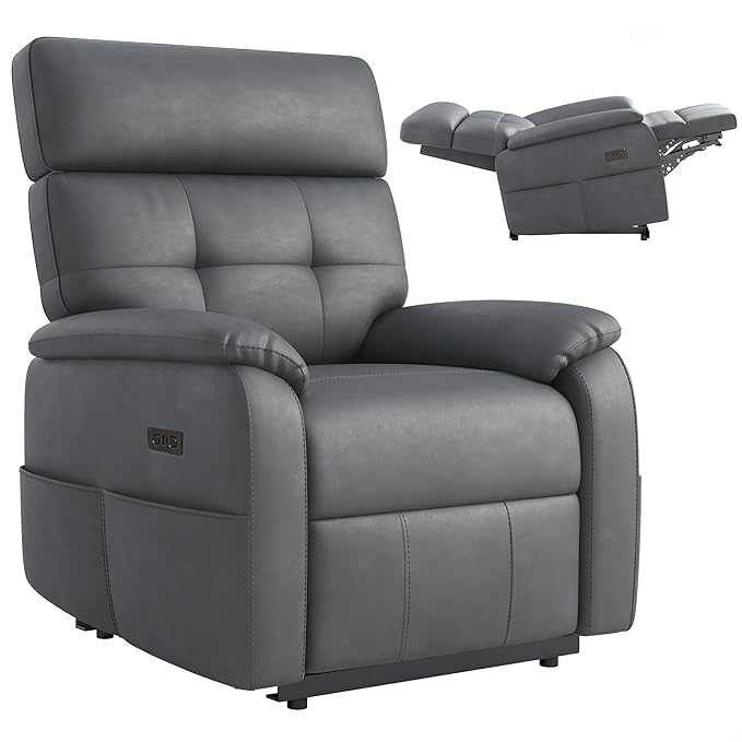 Claiks Zero Gravity Recliner Chair, Adjustable Electric Reclining Sofa Lounge, Oversized Reclining Chair for Adults with USB&Type-C Ports, Side Pocket, for Living Room, Tech Cloth Fabric, Dark Grey