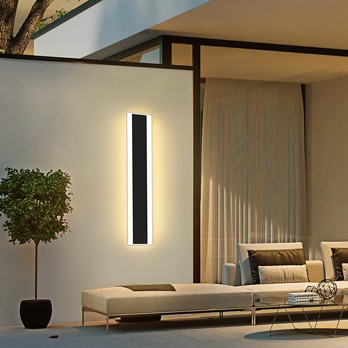 Modern 23.6inch Outdoor Wall Light, 3000k/4500k/6000k 3 Color Change Black Exterior Light Fixtures Wall Mount, Ip65 Waterproof Modern Porch Lights Non-Dimmable, Long Linear Outside Lighting Hard-Wired
