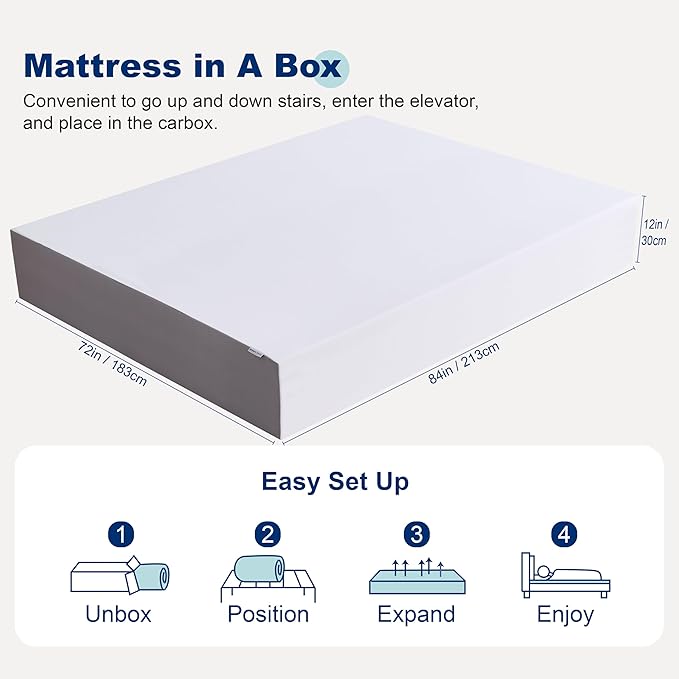 Amazon Basics Memory Foam Mattress, Medium Firm, 12 Inch, California King, White/Grey