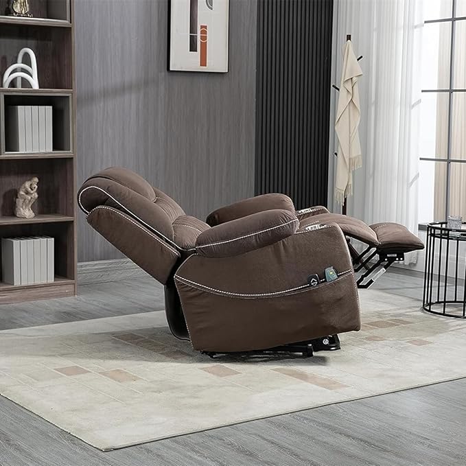 Lay Flat Power Lift Recliner, Heavy Duty Recliners 400lb Extra Big, Lift Recliner with Heat and Massage for Elderly, A Tall Fat Person, Lazyboy Sleeping (Velvet Brown)