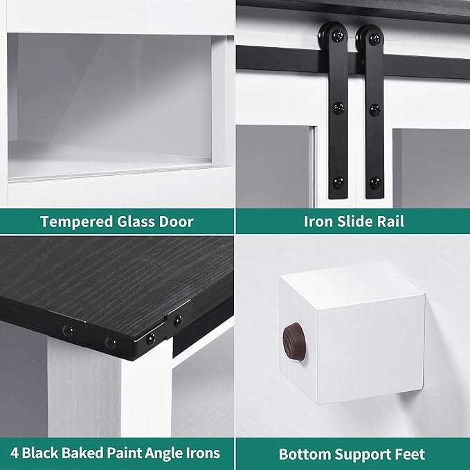 YITAHOME TV Stand for 75 Inch TV with Power Outlets, Farmhouse Entertainment Center with Sliding Barn Doors & Adjustable Shelves, TV Media Console Storage Cabinet for Living Room, Bedroom, White/Black