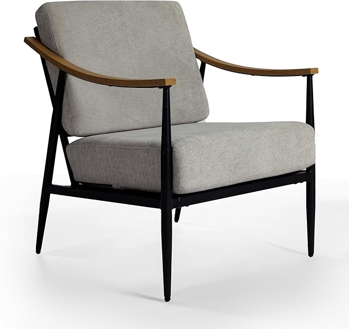 Modern Accent Chair for Living Room Bedroom Mid Century Arm Chair Upholstered Office Accent Chair Comfy Waiting Room Chair with Metal Frame, Grey