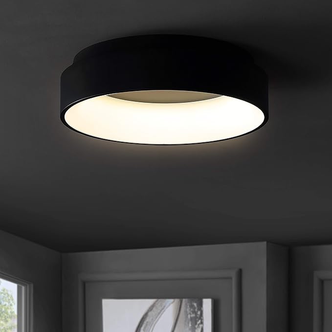 JONATHAN Y JYL7206B Ring 17.7" Integrated LED Flush Mount, Modern, Contemporary, Dimmable, 3000K Cozy Warm Light Kitchen,Hallway,Bathroom,Stairwell, Black