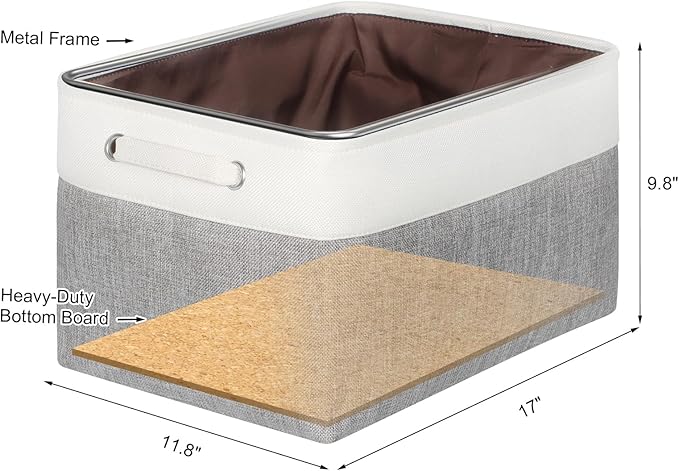 Kntiwiwo Large Fabric Foldable Storage Bin 17" x 11.8" x 9.8" Storage Baskets with Handle Large Cube Storage boxes for Closet, Shelves, Home, Set of 3, Grey