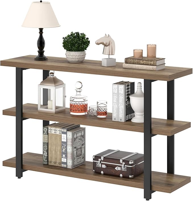FOLUBAN Console Tables for Entryway, Modern Sofa Table with Storage Shelves for Living Room, Hallway, Entrance, or Behind Couch, Rustic Oak, 47 Inch
