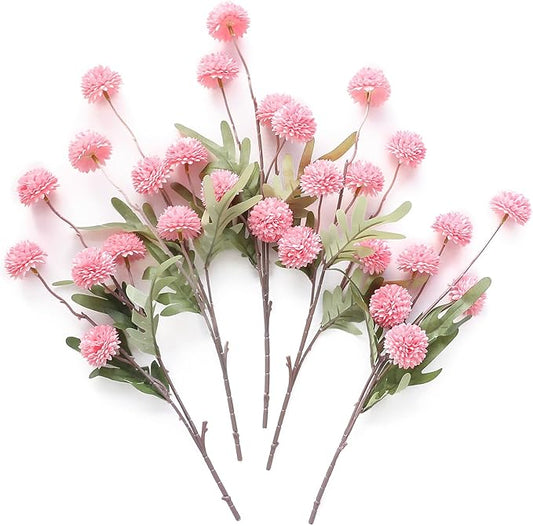 Floroom 5pcs Pink Faux Silk Mums Artificial Flowers, Bulk Fake Small Mini Chrysanthemums with Stems for DIY Blush Wedding Centerpieces Floral Arrangements Vase Fillers Home Decorations