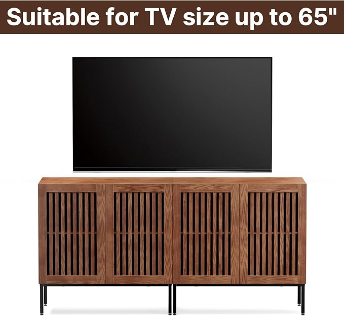 Farmhouse TV Stand for 70 Inch TVs, 2-in-1 Entertainment Center with Storage Cabinets & Metal Base,Brown Media Console for Living Room