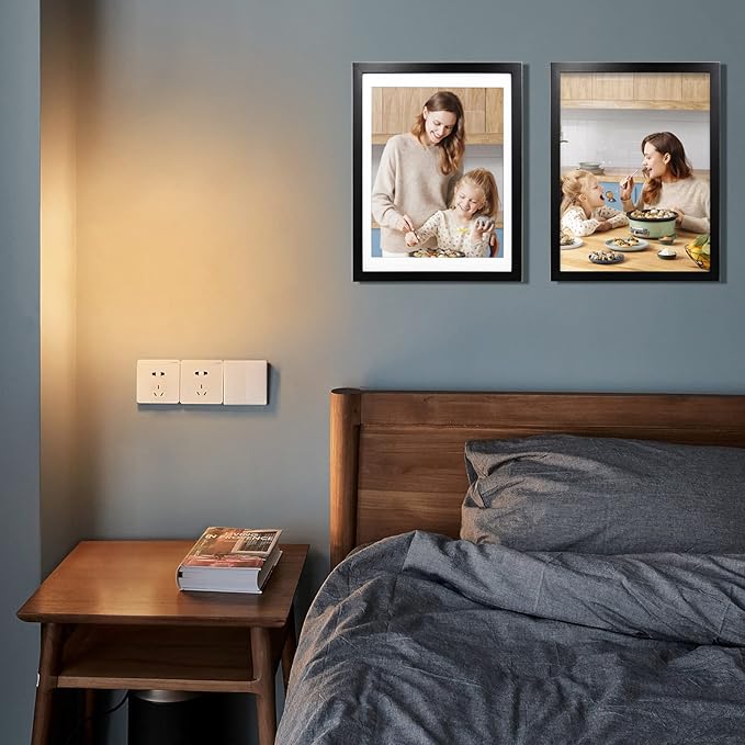 Egofine 12x16 Picture Frame Black Covered by Plexiglass Made of Solid Wood, Display Pictures 9x12 and 11x14 with Mat or 12x16 Without Mat for Wall Mounting Photo Frame