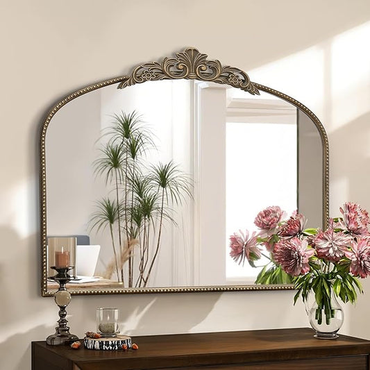 Micasso Gold Antique Wall Mirror: 29"x 36" Large Arched Mirror - Arendahl Traditional Ornate Baroque Decorative Mirror for Home Decor/Entryway/Fireplace/Living Room/Hallway/Bathroom
