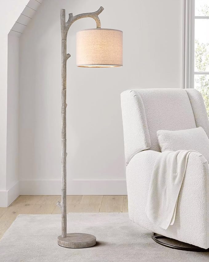 OYEARS Rustic Farmhouse Tree Trunk Floor Lamp Classic Country Wood Grain Resin Vintage 61.25" Standing Floor Lamp Retro Decorative Lamp for Bedroom Living Room Office