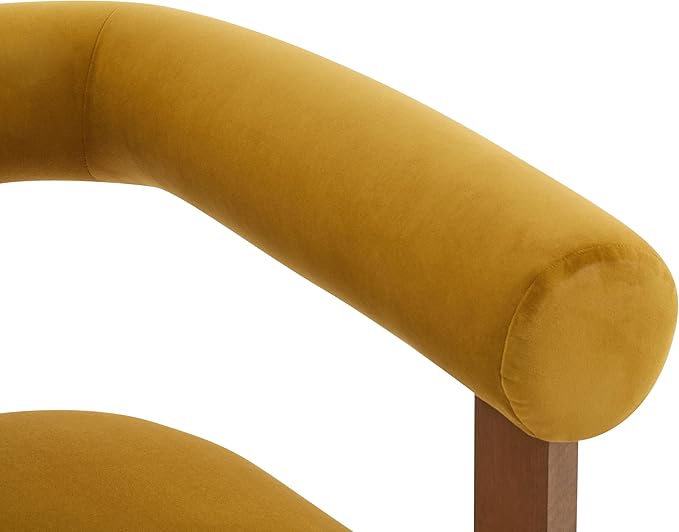 Christopher Knight Home Linton Modern Velvet Upholstered Accent Chair, Living Room Solid Wood Lounge Chair, Bedroom Soft Cushion Comfy Reading Chair, Home Office Sofa Armchair, Mustard Yellow+Brown