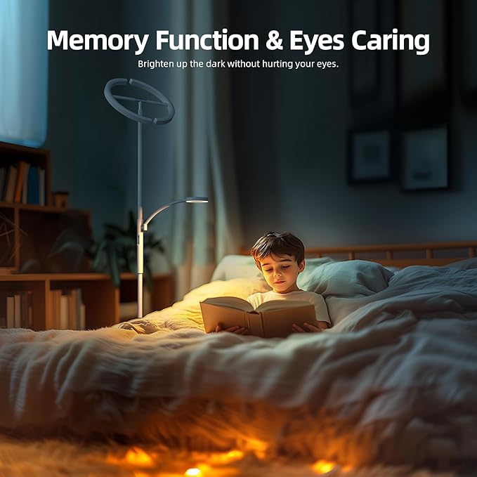 FIMEI Split Floor Lamp Modern LED Rotatable Floor Lamp with Reading Light, Eye-Protection Reading Standing Lamp with Stepless Dimming and 3000K-6000K Color, Separately Rotatable Design, White