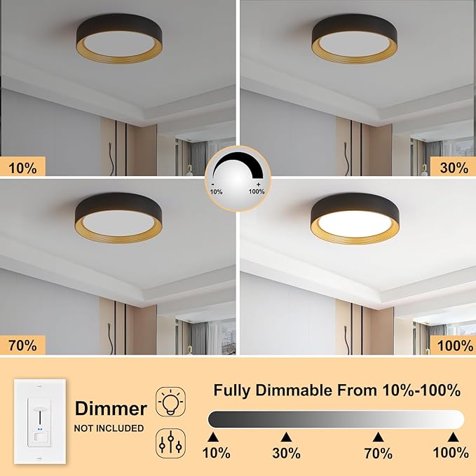 Dimmable 15.75 Inch LED Flush Mount Ceiling Light,Modern Black and Gold Lighting Fixture,Round 36W 3000K-6500K 5CCT Ceiling Lamp for Bedroom,Hallway,Living Room