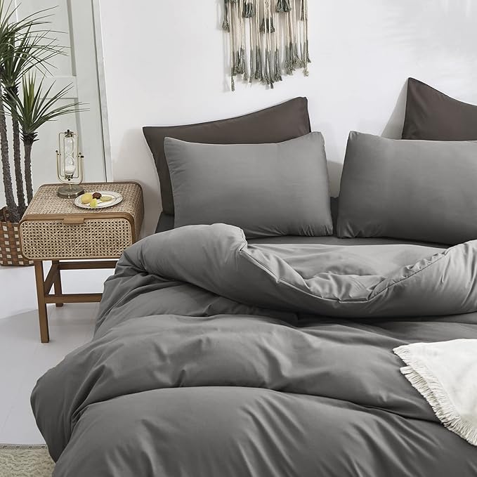 Luxlovery Grey Comforter Full Men Set Gray Bedding Sets Boys Dark Gray Bedding Set Breathable Soft Charcoal Grey Quilts Set Durable Full Comforter Set