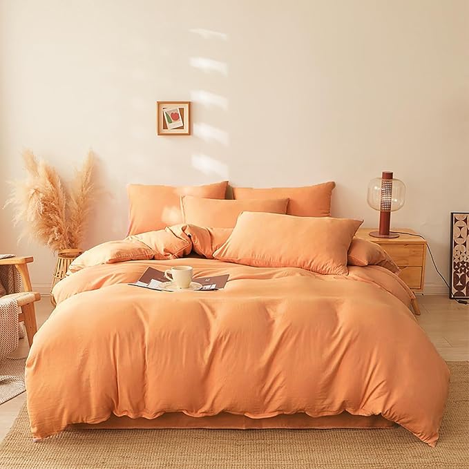 Luxlovery Peach Comforter Set California King Light Orange Bedding Comforter Set Modern Solid Plain Color Soft Breathable Blanket Quilts Peach Pink 3 Piece Bedding Set for Women Men Adults