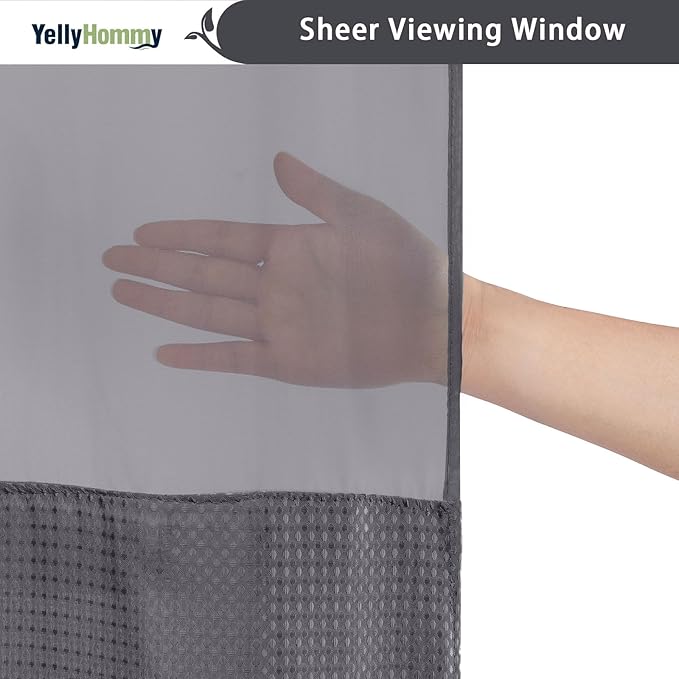 YellyHommy No Hook Shower Curtain with Snap in Liner Set Less Time Dark Grey Waffle Shower Curtain for Bathroom 75" L x 72" W