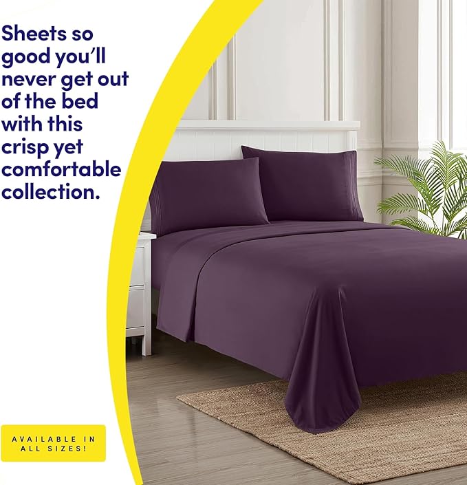 1500 Supreme Collection California King Sheet Sets Purple- Luxury Hotel Bed Sheets and Pillowcase Set for California King Mattress - Extra Soft, Elastic Corner Straps, Deep Pocket Sheets Purple