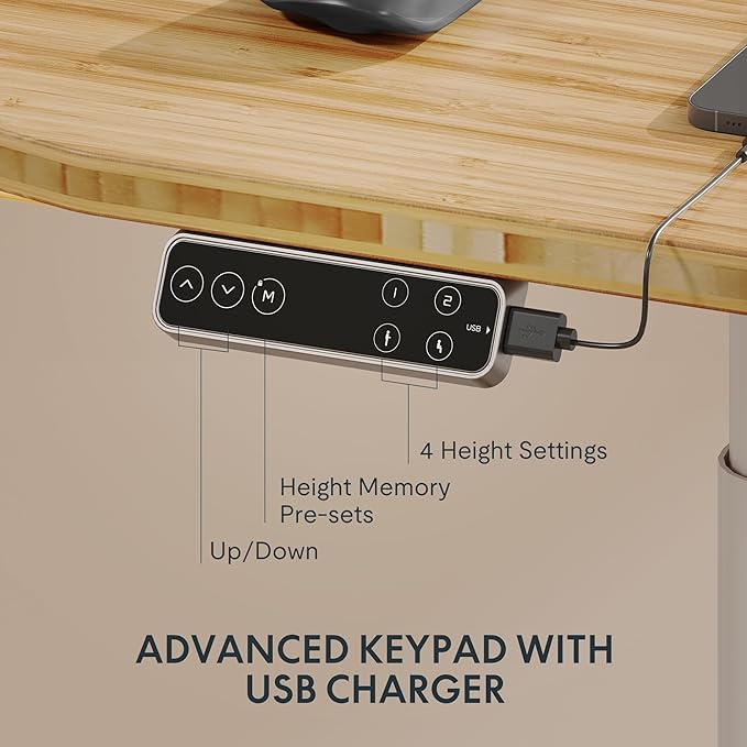 FLEXISPOT E6 Pro Oval Leg Dual Motor 3 Stages Bamboo Electric Standing Desk 48x24 Inch Whole-Piece Board Height Adjustable Electric Sit Stand Up Desk (White Frame + Bamboo Curved Desktop)