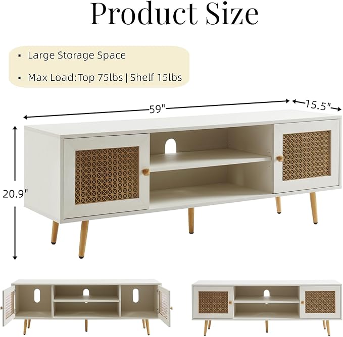 Modern TV Stand for Living Room, Media Console, Entertainment Center with Storage Cabinets for TVs up to 65", Off White