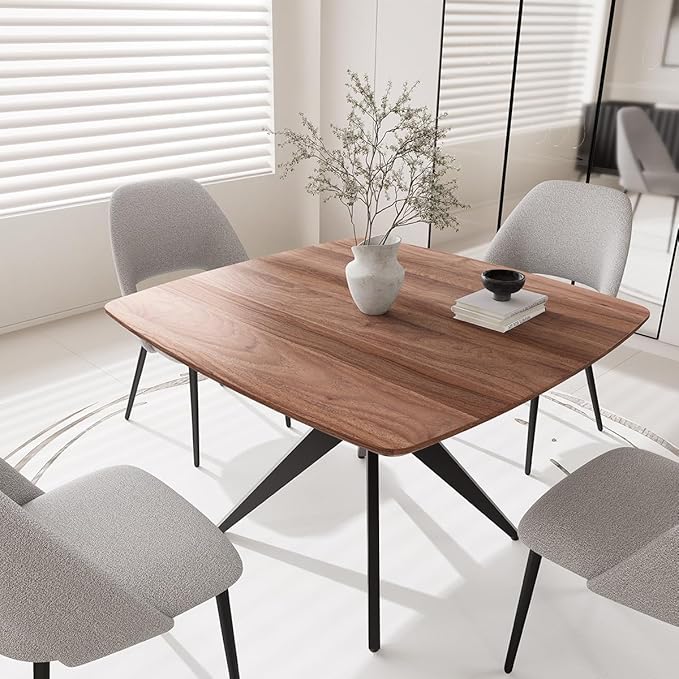 Kidol & Shellder 45.2" Square Dining Table Set for 2-4 People Modern MDF Wooden Dining Room Table with X-Shaped Metal Base Kitchen Table（Walnut Table+4pcs Grey Chairs）