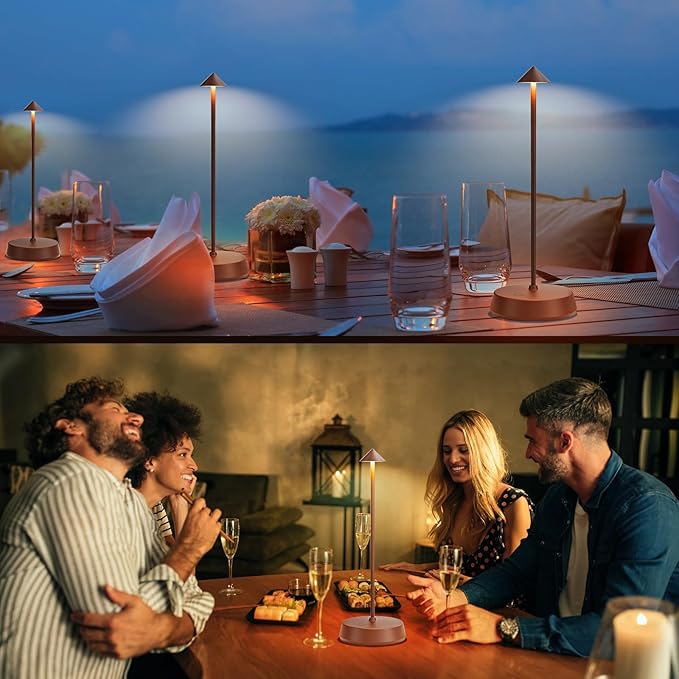 Cordless Table Lamp Rechargeable, Battery Operated 6000mAh Desk Lamp Touch Dimmable Lamp Outdoor Waterproof Portable Wireless Table Light, Small Table Lamp for Restaurant Bar/Outdoor (Brown-2PC)
