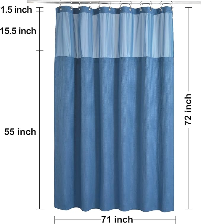 N&Y HOME Waffle Weave Shower Curtain with Snap-in Fabric Liner & Hooks Set - Hotel Style, Water-Repellent & Washable, Heavyweight Fabric & Mesh Top Window - 71x72, Moonlight Blue