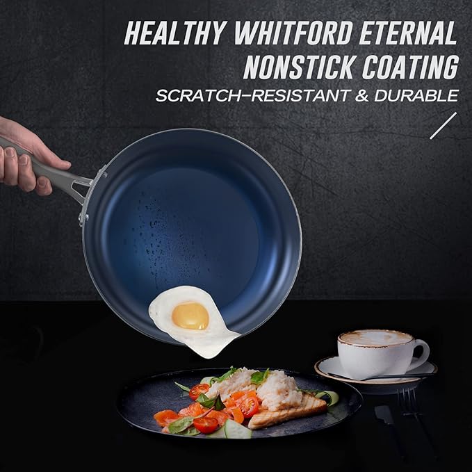 8 Inch Frying Pan Tri-Ply Stainless Steel & Nonstick, 8" Omelet Pan PFAS-Free, Skillet with Stainless Steel Cool Handle, 8 Non Stick Fry Pan, Oven Safe, Dark Blue