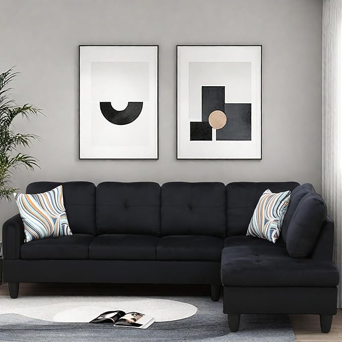 L Shaped Couch, Modular Sectional Sofa with Chaise, Modern Modular Sofas Furniture Sofa Couches for Living Room/Apartment/Office/Bedroom, Black