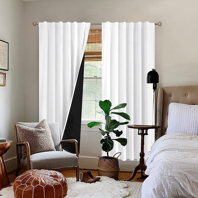 BGment Pure White 100% Blackout Curtains with Black Liner, Rod Pocket and Back Tab Double Layer Full Room Darkening Window Thermal Curtains for Bedroom, 2 Panels, Each 52 x 72 Inch