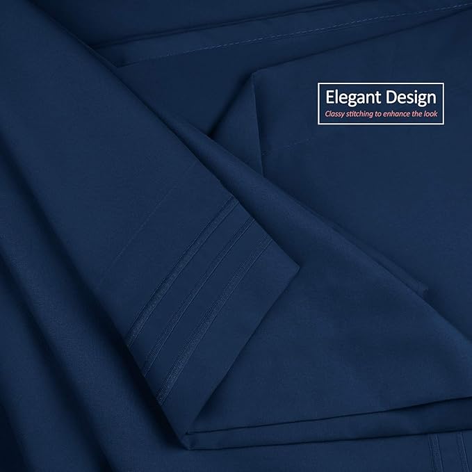 Clara Clark Bed Sheets, Premier 1800 Series 4 Piece Bed Sheet Set, Deep Pocket, Wrinkle, Fade, Stain Resistant, Luxury Soft Bedding Sheets & Pillowcases, California King, Navy Blue