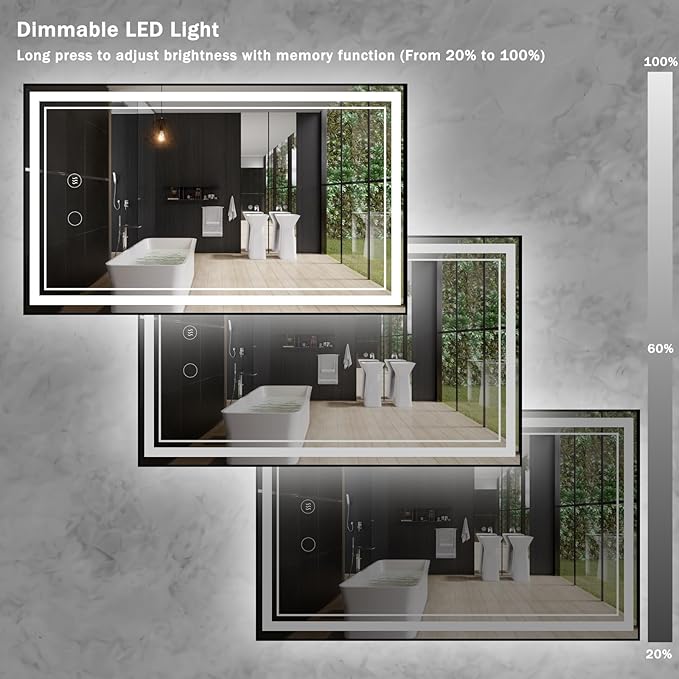 30" x 18" LED Bathroom Mirror with Lights Framed LED Mirror for Bathroom Backlit and Front Lighted Bathroom Mirror Black Square Aluminum Frame Anti-Fog Dimmable Vanity Shatter-Proof