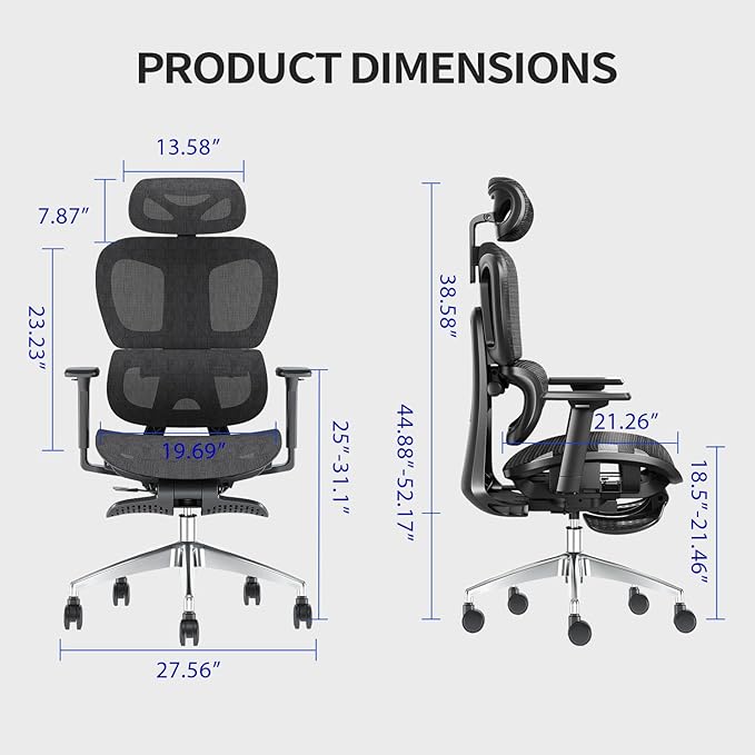 Ergonomic Mesh Office Chair with 3D Adjustable Armrest,Plastic Frame High Back Desk Computer Chair Ergo3d Ergonomic Office Chair with Wheels for Home & Office Black