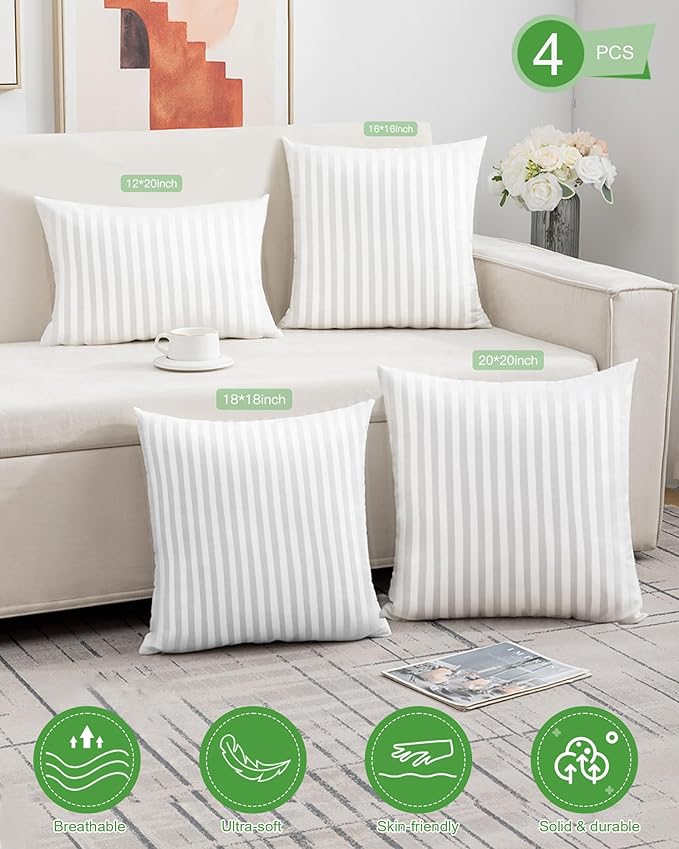 Pillow Insert Set of 4, Soft Virgin Microfiber Square Throw Pillow Inserts for Living Room, Couch Bed Pillows, Down Alternative Filled, 16x16 Inch(40x40cm White