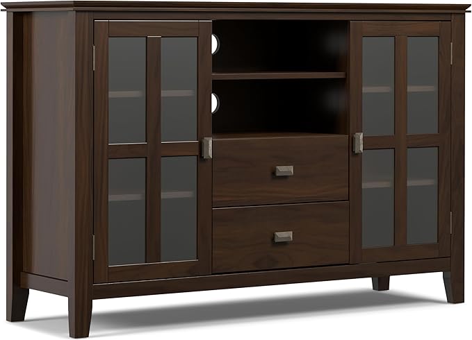 SIMPLIHOME Artisan SOLID WOOD 53 inch Wide Transitional TV Media Stand in Tobacco Brown For TVs up to 60 inches for the Living Room and Entertainment Center