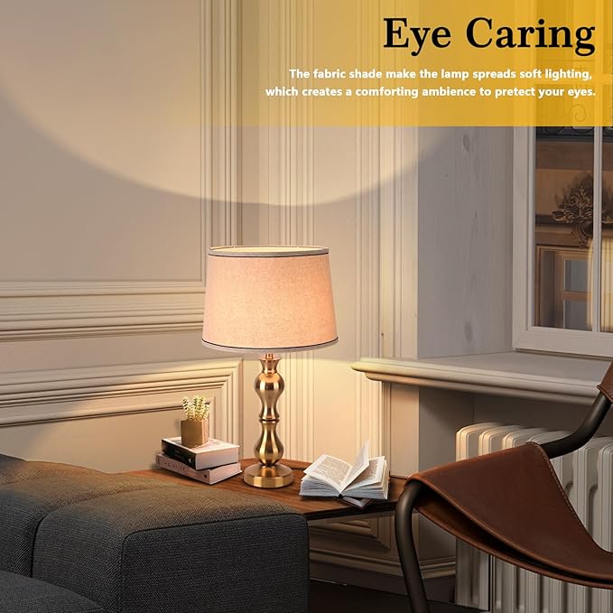 Modern Table Lamps Set of 2, Gold Brass Tall Skinny Table Lamp, Modern Buffet Table Lamp for Bedside Living Room Bedroom Nightstand,Contemporary Table Lamp Side Table Lamp