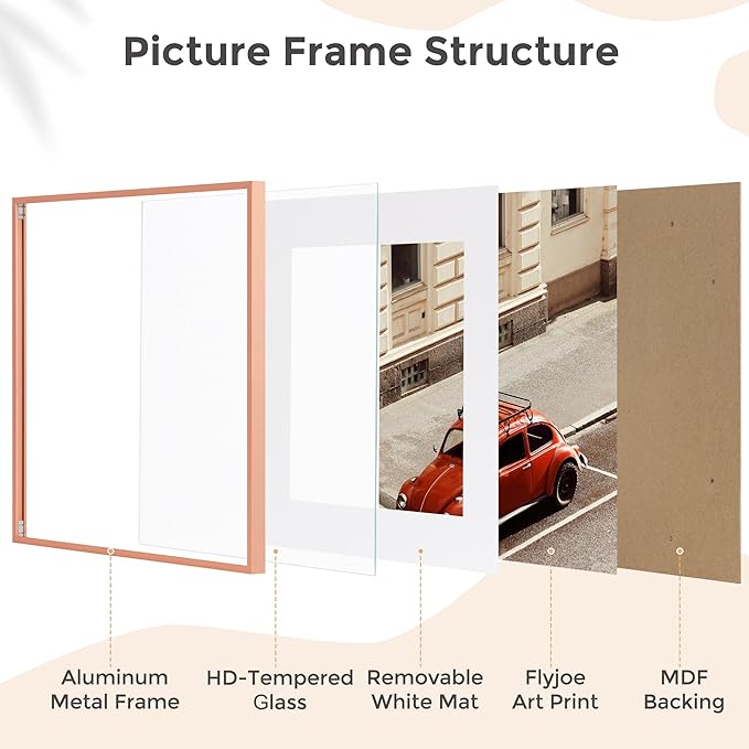 12x12 Frame | Metal Square Picture Frame With Tempered Glass | 12x12 Frame With Mat For 10x10 | Minimalist Modern Poster Frame | Hanging Hardware Included | Rose Gold, 3Pcs