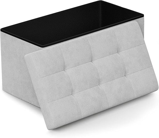 Athena Collection Linen Ottoman with Storage, 30 Inches Large Storage Ottoman Bench with 90L Storage, End of Bed Bench Foot Rest for Living Room, Bedroom, Entry, Light Grey
