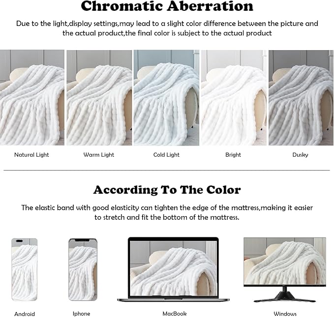 NEWCOSPLAY Faux Fur Throw Blanket White Bubble Blanket Thick Warm Soft for Couch Sofa Bed 550GSM (White, Throw(50"x60"))