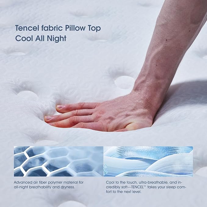 King Size Mattress 14 Inch – Medium Firm Hybrid Mattress with Tencel Cool Touch Cover, Gel Memory Foam, Dual-Layer Pocket Springs, CertiPUR-US Certified, Fiberglass-Free