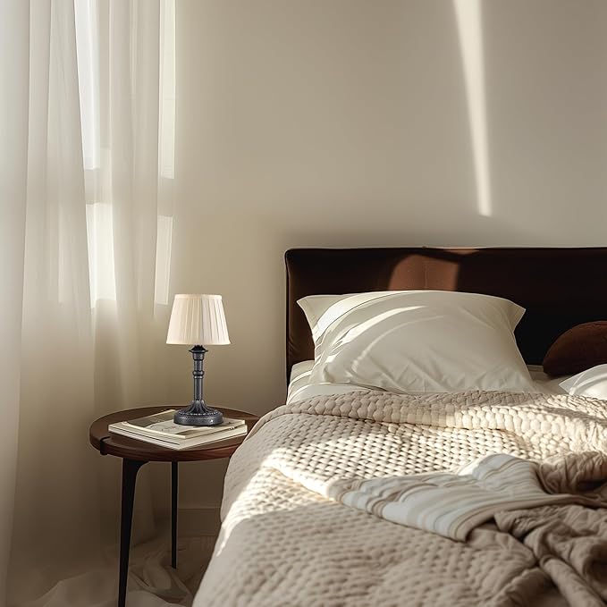 KDG Cordless Portables Table Lamp Set of 2, LED Fabric Shade Small Desk Lamps, 4000mAh Battery Powered Lighting, 2700K Stepless Dimmable Light for Living Room, Dining Room, Bedroom (Mottled Silver)