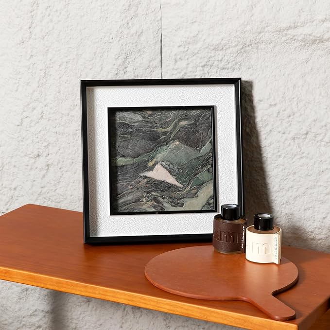 Natural Marble Decorative Wall Art Home Decor for Bedroom Hand Made Abstract Lithographic Painting Living Room Aesthetic for Classroom Farmhouse Heavy Texture Picture Frames 10x10 inch Rural Green