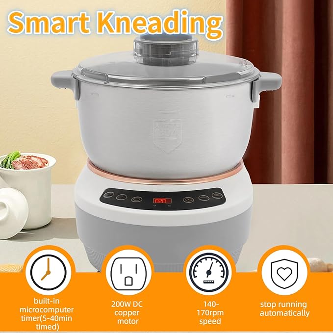 Electric Dough Maker with Ferment Function 5L/4.5QT Dough Mixer Machine, Automatic Stainless Steel Flour Kneading Machine with Microcomputer Timer, Tabletop Split Design Dough Mixer (Silver)