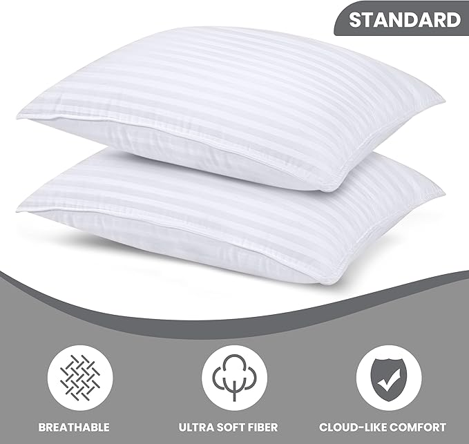 Utopia Bedding Bed Pillows for Sleeping Standard Size (White), Set of 2, Cooling Hotel Quality, for Back, Stomach or Side Sleepers