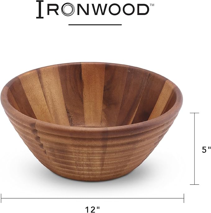 Ironwood Gourmet Acacia Wood Beehive Salad Bowl, Large 12" Fruit and Salad Serving Bowl