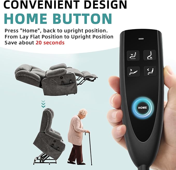 MEETWARM Oversized Dual Motor Lay Flat Power Lift Recliner Chair for Big Elderly with Heat Massage, Large Sleeping Electric Recliner with Extended Footrest, Lumbar Pillow, USB & Type-C Ports, Gray