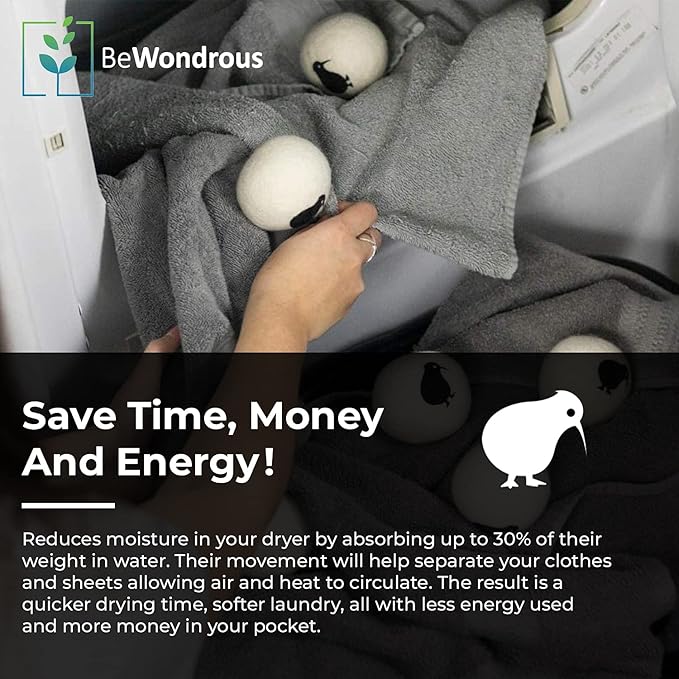 Wool Dryer Balls XL, 100% New Zealand Organic Wool - Reusable Natural Fabric Softener for Laundry, Dryer Sheets Alternative - Prevent Wrinkles and Anti Static (Black, 6-Pack)