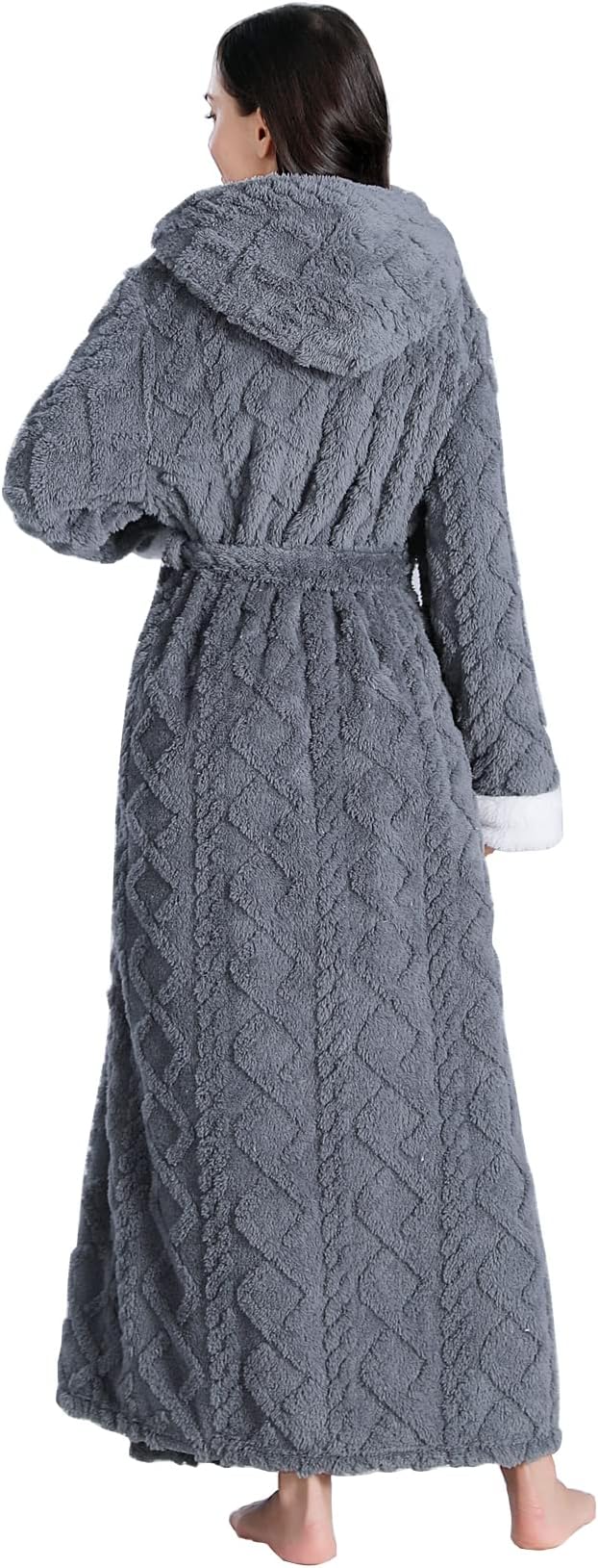 LKG women's robes long plush hooded ladies shower luxury christmas warm fuzzy robes house coat bathrobe for women full length