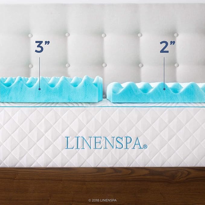 Linenspa Convoluted Gel Memory Foam, 2 Inch, Promotes Airflow, Relieves Pressure Points, Evenly Disperses Body Weight Mattress Topper, Twin XL, Blue Swirl